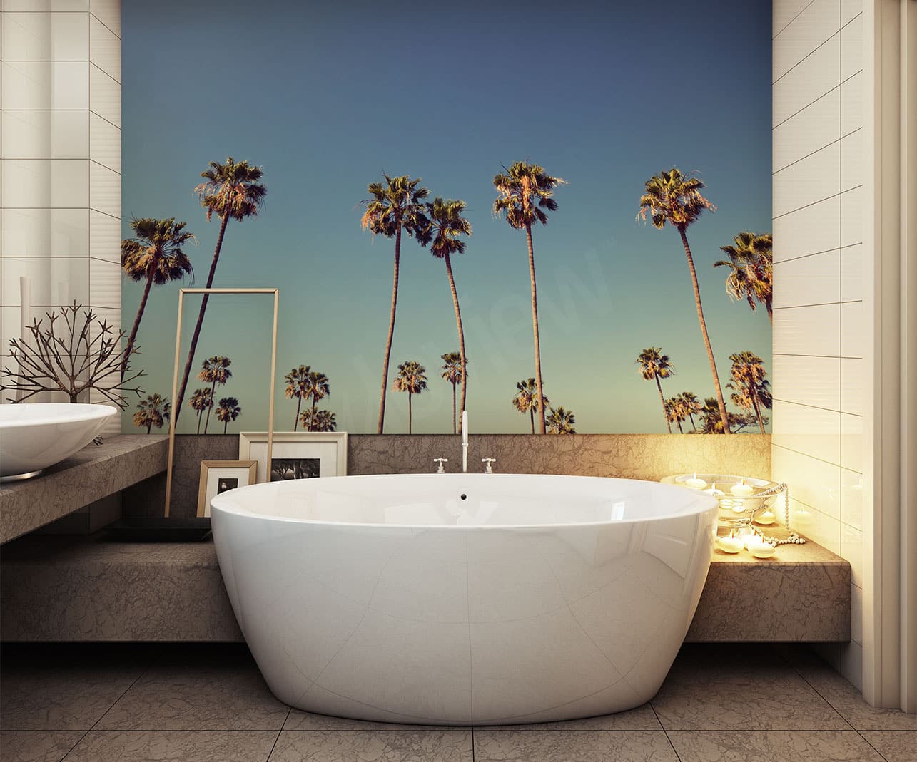 salle de bain papier peint tropiques