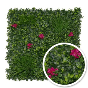 Mur végétal artificiel avec fleurs roses
