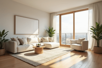 Intérieur lumineux d'un appartement moderne avec grand fenêtres