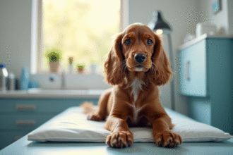 Cocker spaniel en consultation chez le vétérinaire