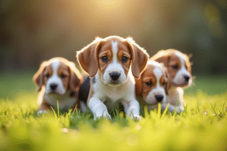 Chiot beagle joueur dans un parc ensoleille avec d autres chiots
