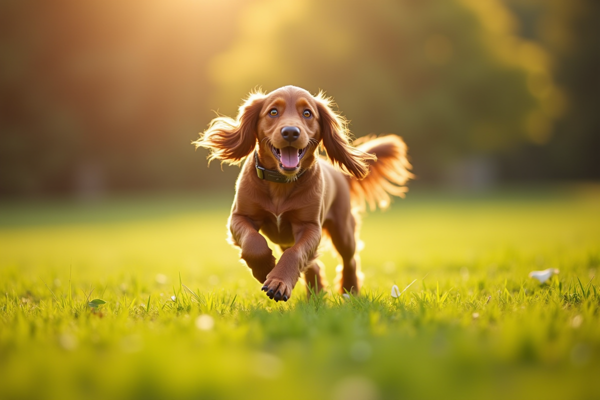 Cocker spaniel courant dans un parc ensoleille