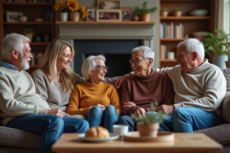 Famille multigeneration dans un salon chaleureux