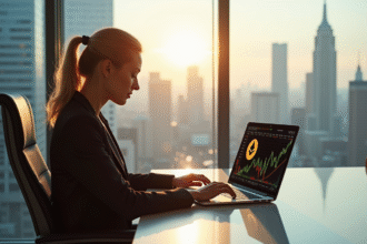 Femme d'affaires confiante analysant des graphiques ETH