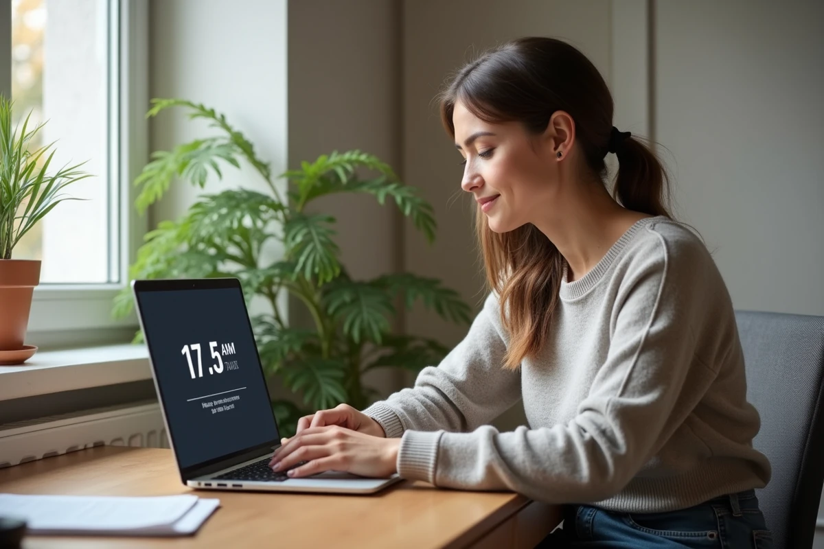 Femme au bureau à la maison utilisant un ordinateur portable