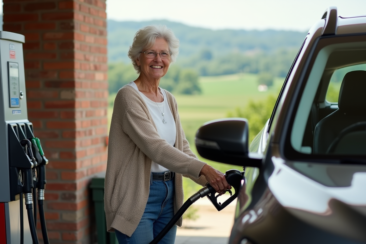 Femme souriante faisant le plein d