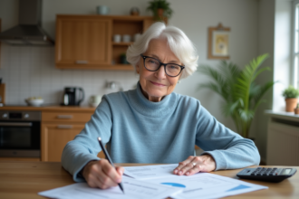 Femme d'âge moyen examinant des documents financiers à la maison