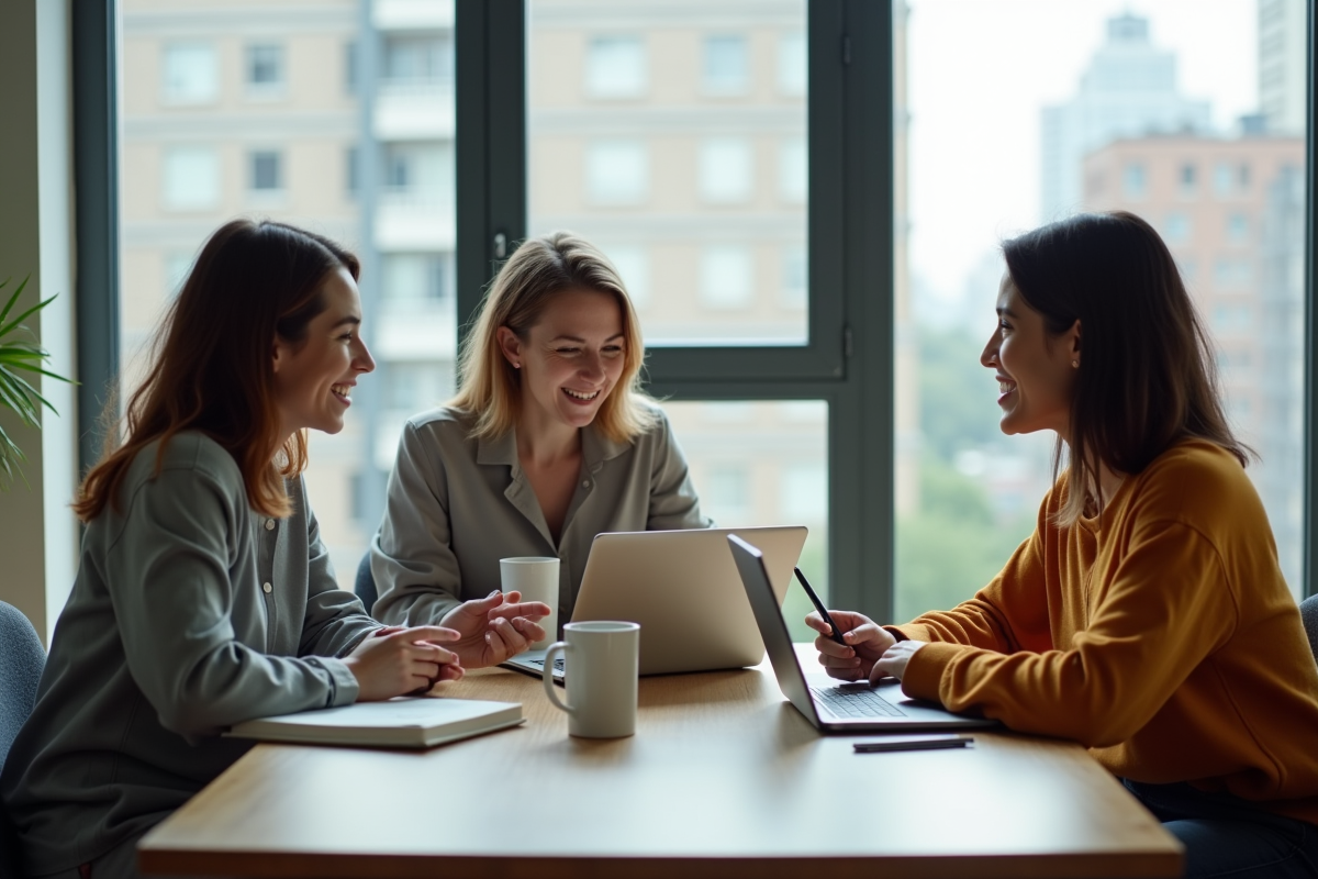 Trois adultes discutant autour d