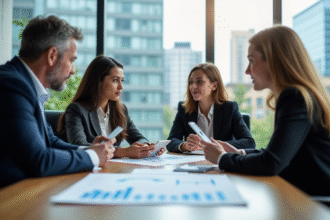 Groupe de professionnels en réunion dans un bureau moderne