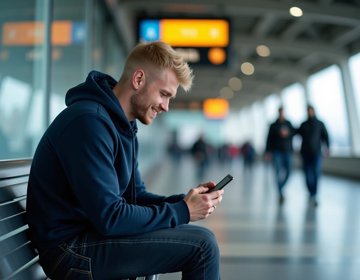Homme utilisant une application mobile pour consulter les horaires de bus TCL à la gare routière de Lyon