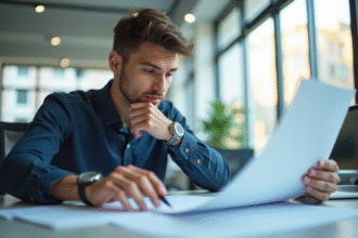 Jeune professionnel confiant analyse documents de controle qualité