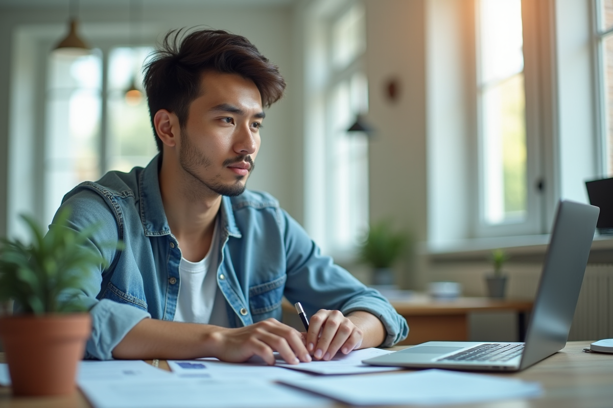 Jeune professionnel travaillant à son bureau avec un ordinateur
