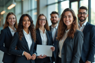 Groupe de jeunes diplômés souriants dans un bureau moderne