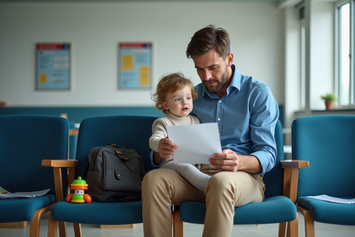 Pere et fille dans une salle d