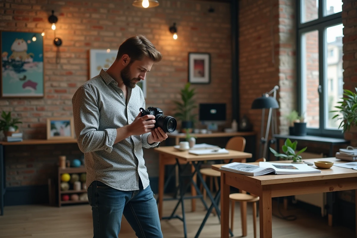 Photographe en action dans un studio créatif parisien